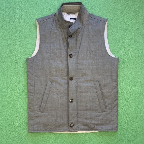 Peter Millar Collection Quilted Vest Suede Leather Trim Collar Size Medium - Picture 1 of 9